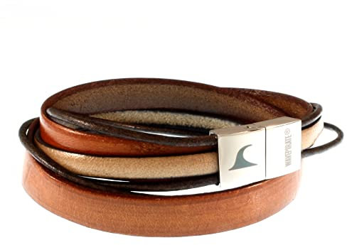 WAVEPIRATE® Echt Leder-Armband Rockstar Cognac/Elfenbein 42 cm Edelstahl-Verschluss in Geschenk-Box Surfer Männer Herren