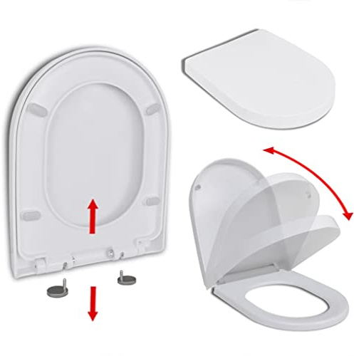 HOMIUSE Sedile WC con abbassamento automatico e sgancio rapido, colore bianco, rettangolare, con abbassamento automatico, coperchio WC con funzione di chiusura automatica, coperchio per WC universale