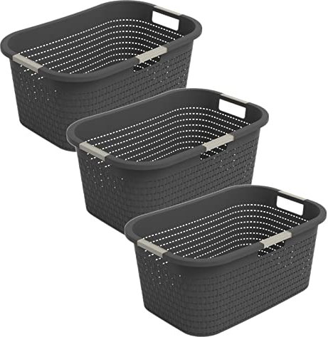 Rotho Country 3er-Set Wäschekorb 40l, Kunststoff (PP) BPA-frei, anthrazit, 40l (58.0 x 38.9 x 25.1 cm) (Anthrazit)