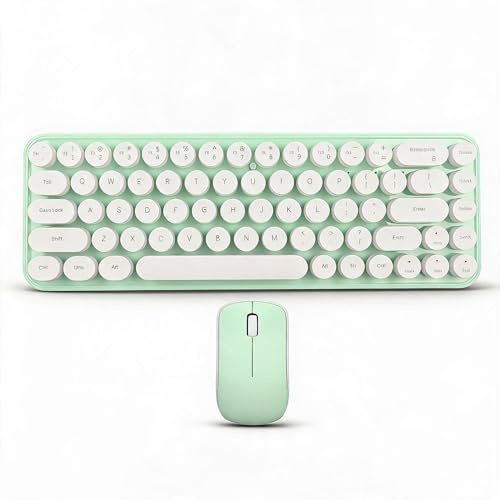 Typewriter Wireless Keyboard and Mouse Combo, 68 Keys Retro Mechanical Feel with Detachable Keycaps for PC Laptop
