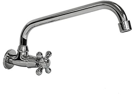 Soytich Wand-Schwenkventil Auslaufventil mit Schwenkauslauf 260mm Chrom-farbe Messing verchromt für Küche/Keller/Garten (hahn13)