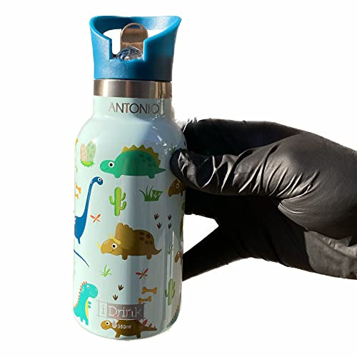 I-Drink Borraccia 350 ml Termica Acciaio Bottles Kids IDRINK INCISIONE INCLUSA (350 ml) - Personalizzazione con testo a tua scelta (Dinosauri)