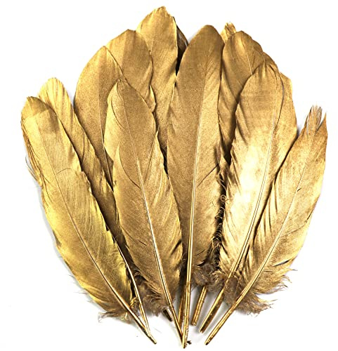 chaojukj 20–25 cm, 25 Stück, goldene Federn, natürliche Gänsefedern für selbstgemachte Hochzeitsdekorationen, Engelsflügel und Feenbasteleien