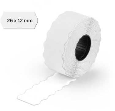POKORNYS – 54.000 selbstklebende Etiketten für Preisauszeichner (weiß / 26x12mm) I permanent haftend I Kennzeichnung mit Preis, Datum ... I Preisetiketten für Handauszeichner mit Wellenrand ​