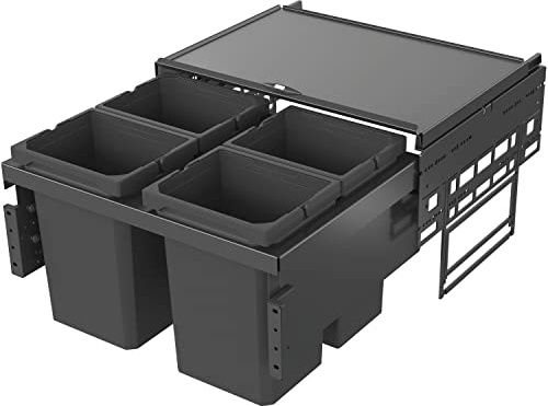 VAUTH-SAGEL Envi Space - Pattumiera da incasso a 4 scomparti, completamente estraibile, con smorzamento e alimentatore automatico, 4 x 10 litri, in plastica, colore: grigio lava