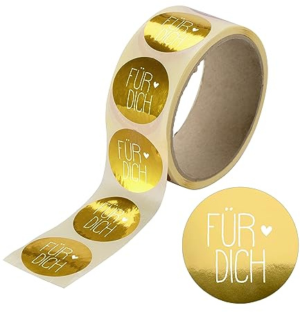 Ausgewählt verpackt Aufkleber Für Dich – Aufkleberrolle: 50 Stück – gold, rund – Ø 4 cm – für Hochzeit, Geburtstag, Taufe – als Sticker oder Etiketten auf Einladung, Gastgeschenk – als Gewürzetikett