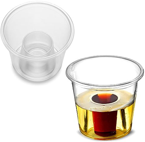 Sunrise Packaging 100 x Clear Jager Bomb Shot Glasses 3oz/85ml | 25ml CE Marked Shot Plus 60ml Chaser | Stackable Reusable Plastic Bomb Shot Cups | Drinks Cocktails Bars Pubs Clubs Parties