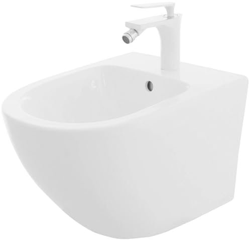 Rea Bidet Sospeso Carlo Mini Bidet Sospeso in Ceramica per Bagno 49,5 x 37 x 32,5 cm (Bianco)