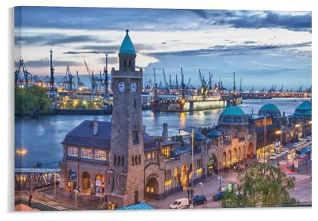 Puzzle 1000 Teile，Hamburger Hafen, Deutschland，Erwachsene Papierspiel Freizeit Kunst Spielzeug Puzzles（38x26cm）-160