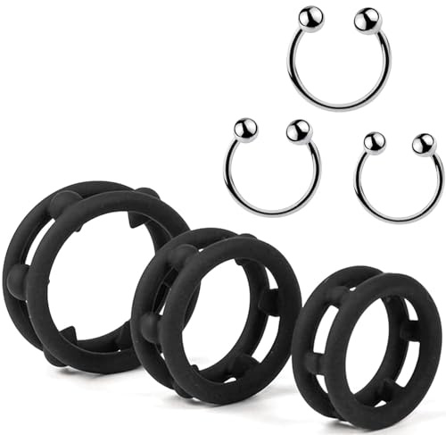 BDSMJOY Penisring Set Herren,3 Spikes Penisringe Silikon mit 3 Cockringe extrem Edelstahl,Hodenring Eichelring Hodenstrecker erotisches Sexspielzeug für CBT Folter extrem Sex (6 pcs)