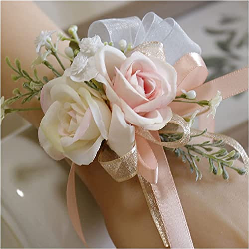 Handgelenk-Ansteckblume für Hochzeit, Boutonniere, rosa Rose, Party-Handgelenk-Blume, Hochzeit, Ansteckblume, Brautjungfer-Ansteckblume, Handblumen (Farbe: Ansteckblume 5) (Handgelenk-Blumen 1)