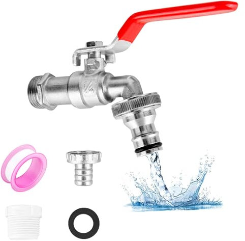 XCDMJ Garten Wasserhahn,1/2 Zoll,aus Messing rost-und frostsicher, mit 2 * Gratis Schlauchanschlüsse,1x Rollendichtband,Absperrhahn Tropffrei, Wasserhahn Aussen Messing für Garten