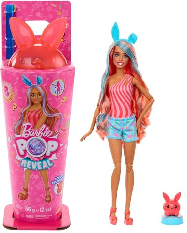 Barbie Pop Reveal-serien, set med docka och tillbehör, milkshakeserien, doftande modedocka i kattungestil med husdjur, åtta överraskningar, inklusive färgförändring, JCN87