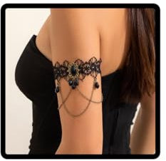 Danshinbow Schwarze Spitze Quaste Anhänger Bein Kette Armband Armband Layerd Flower Arm Kette Charm Oberarm Armbänder für Frauen, Spitze