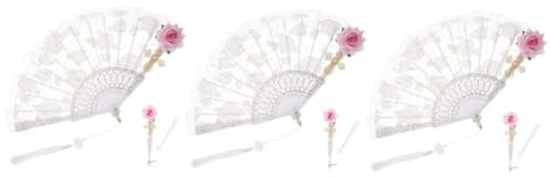 STOBAZA 3stücke Vintage Spitzenfächer Faltbarer Handfächer Für Tanz Kostüme Und Hochzeiten Elegante Deko Für Partys Und Bühnenaufführungen Mit Einzigartigem Rosendesign