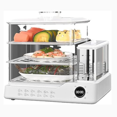 Yiustldd Cuiseur Vapeur électrique 24 L avec minuterie, cuiseur Vapeur numérique Multifonction pour Une Cuisson Rapide et simultanée, sans BPA, Blanc
