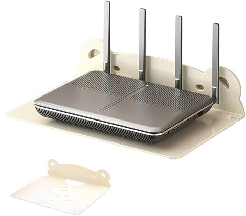 Router Shelf, Router Wall Mount, Projector Mount Wall, Router Bracket with Cable Management, Small Wall Shelves for Projector, Router, Game Console and Cable Box, Metal, White