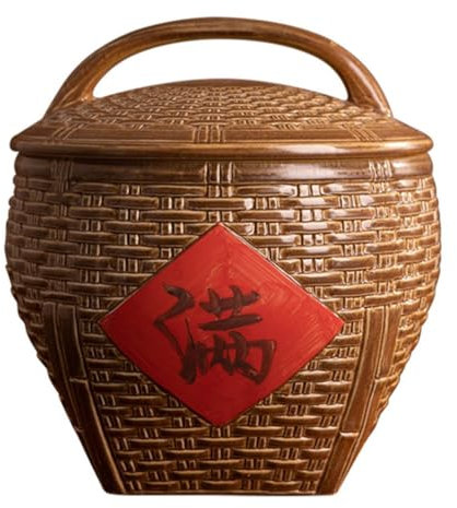 WOTZOV Contenitore per Cereali da Cucina, distributore di Cereali Vintage in Ceramica, Cilindro per Riso con Manico e Coperchio ermetico per Riso, soia, Mais, Farina, Fiocchi d',capacità 5kg/176oz