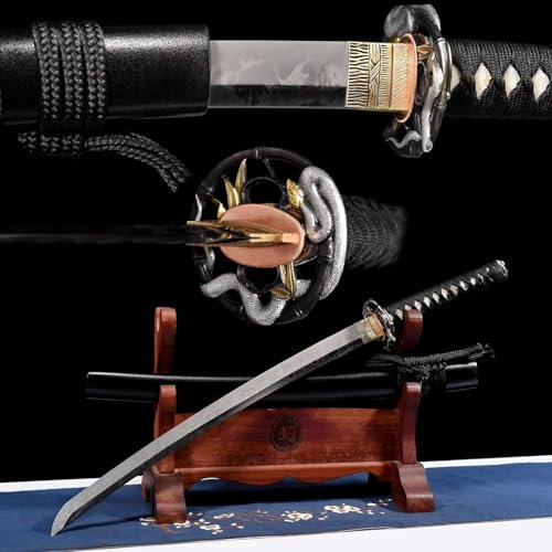78cm handgefertigtes Wakizashi,Klinge aus T10-Stahl und Scheide aus Massivholz,Handschutz aus reinem Kupfer mit Gold- und Silberbeschichtung,echtes Katana zum Sammeln,Schenken,Kampfsport,Fitness,Iaido