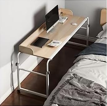 YHKJLYH Verstellbarer Betttisch mit Rollen, höhen- und längenverstellbar zum Essen im Bett, bequemer Multifunktionsschreibtisch (Farbe: Holzfarbe)