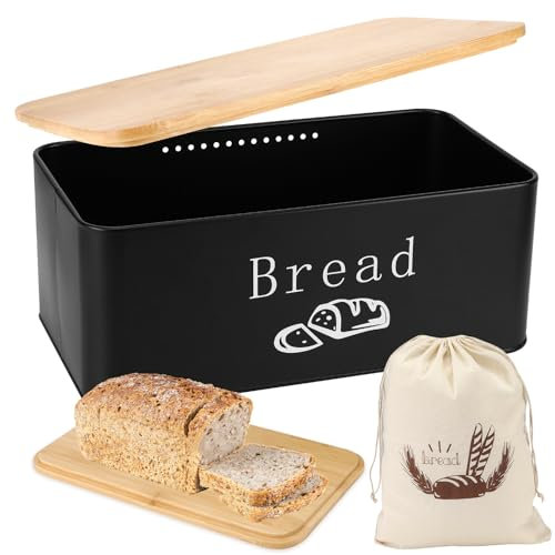 Luziyun Contenitore Porta Pane in Metallo da Cucina Moderno Con Coperchio in Bambù Utilizzabile Come Tagliere e Sacchetto
