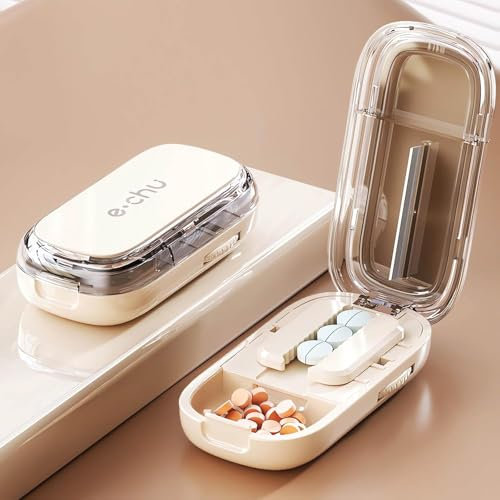 Tablettenteiler für Mehrfachpillen, Tablettenteiler für Alle Tabletten, Tablettenschneider Pillenteiler Pillenschneider, Medikamententeiler mit Aufbewahrungsfach für Reise