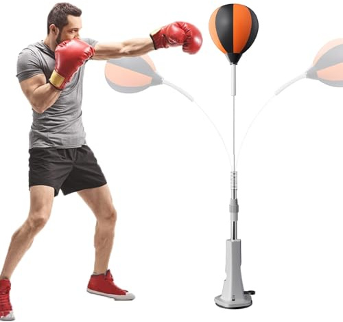 TRAGLO Boxsack mit Ständer, Saugnapf-Boxball für Zuhause, für Teenager und Erwachsene, höhenverstellbarer Reflex-Boxsack mit Handschuhen für Stressabbau-Fitness(Adults)