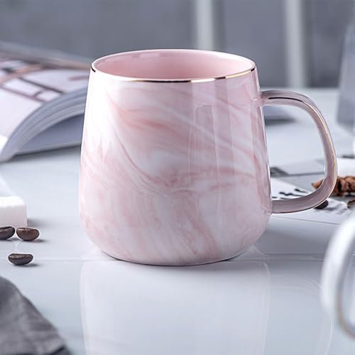 Treer Ceramic Coffee Cup, Coffee Cups Coffee Mug with Handle 400 ml/13.5 oz Stoneware Coffee Cup Cappuccino Cup Tea Cup, Gifts for Valentines Mothers Day Friend Teacher Birthday (1 Piece,Pink Marble)