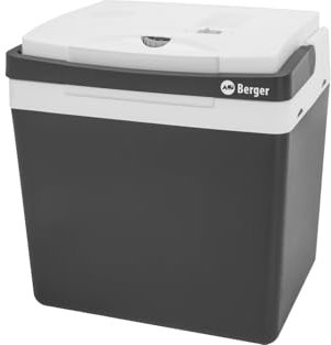 BERGER Thermoelektrische Kühlbox 25L KÜHLT und WÄRMT | Elektrische Kühlbox mit Anschluss 12V & 230V für Auto, Camping, Steckdose | Multifunktionale Kühltasche elektrisch SCHWARZ
