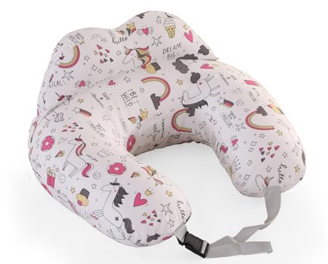 Nursing Pillow, Multifunctional Breastfeeding Pillow with Adjustable Waist Belt, Nursing Pillow with Safety Fence, U-Shaped Multifunctional Pregnancy Pillow, Baby Sitting Support (Rainbow Donut)