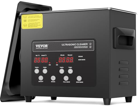 VEVOR Pulitore Digitale Ultrasuoni da 3 L 120 W, con Modalità Delicata Migliorato, Pulitore Ultrasuoni Industriale da 40 kHz con Riscaldatore e Timer per Contenitori, Gioielli 265 x 165 x 240 mm