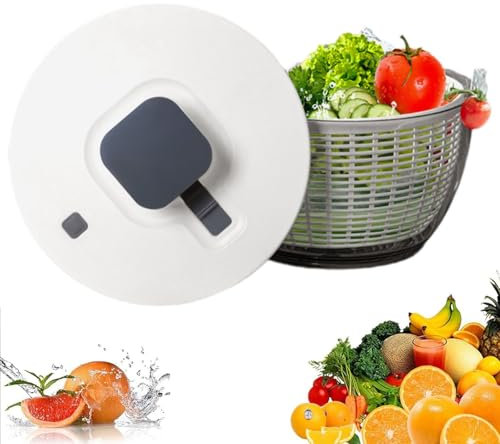 Salad Spinner, 6L Fruit and Veg Washer with Clear Serving Bowl, Colander Basket, Large Capacity Manual Lettuce Spinner, with Stop Button, Easy and Quick Drying, for Vegetables Fruits Salad
