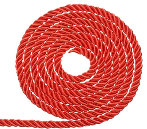 sourcing map Cordon torsadé - 5 mm/9,1 m - 3 plis - Corde tressée en soie polyester pour décoration d'intérieur, remise de diplôme, rouge