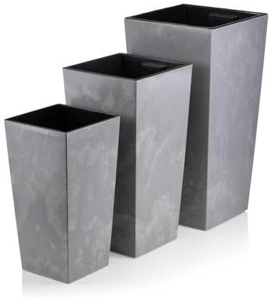HowHomely Lot de 3 pots de fleurs gris - 23 l, 16 l, 11 l - Pot de fleurs avec insert pour pot de fleurs - Pot rectangulaire en béton pour salon ou jardin