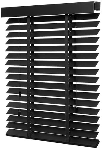 RVUEM Horizontale Jalousien, Sichtschutz Verdunkelungsrollos, Schnurlose Holzjalousien, WäRmedäMmung, SondergrößEn, 5 cm Lamellen In Holzoptik, FüR Innenfenster,Schwarz