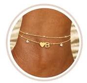 FUNEIA Fußkettchen Für Damen Silber 925/14K Gold Vergoldet Buchstaben Fussketten Für Frauen Wasserfester Herz Layered CZ Fußkette Boho Verstellbar Fusskette Fußschmuck Geschenke für Mädchen