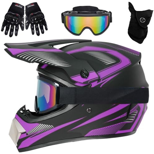 Casco da Motocross Per Bambini, Casco da Cross Per Esterni, Omologato DOT, Per ATV, BMX, Downhill, Mountain Bike, Quad, con Guanti, Occhiali E Visiera, Set da 4 Pezzi(DD,XL (58-59cm))