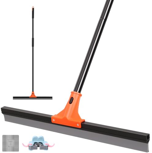 wlich Bodenabzieher 60 cm Mit Stiel 150 cm, Wasserschieber Für Bad & Boden | Große Abziehkante, Robuste Metallverbindung, Rutschfester Griff, Für Bad, Garage, Fenster, Fliesen, Glas, Marmor, Pool