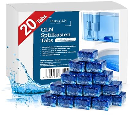 PureCLN Spülkasten Tabs 20 Stück – Wasserkastenwürfel für frischen Duft & Sauberkeit – Reinigende WC Tabs für blaues Wasser – Blauspüler gegen Geruch, Kalk und Schmutz mit Langzeitwirkung