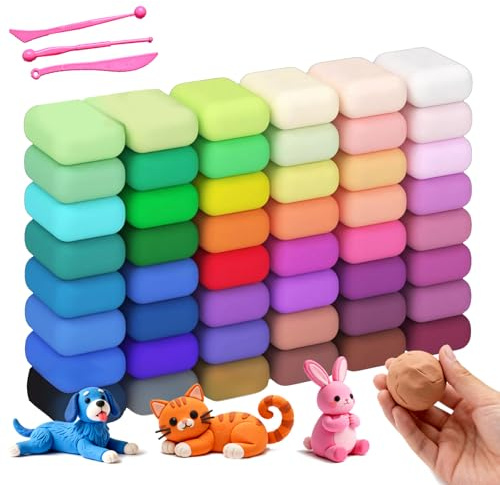 PMELCXD 48 Farben luftrocknende Modellermasse Set – 480g Bunte Bastelknete mit Werkzeugen, Aufbewahrungsbeuteln und Anleitung – Ideal für Kunst, DIY, Figuren und Dekorationen für Erwachsene