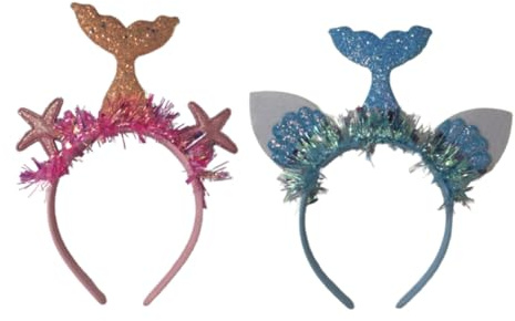 TOYZFRIENDY 2 Stück Haarschmuck Meerjungfrau Design Stirnbänder mit Pinkem Seestern und Blauem Muschel Motiv Leichtes Party Haarreif für Mädchen Dekorativ und Fotorequisiten Geeignet
