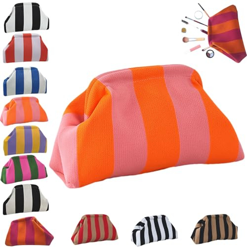 Oveallgo Dumpling Bag Clutch, Clutch Geldbörsen für Damen, Gewebte Clutch Tasche, Gewebte Häkelarbeit Urlaub Handtasche, Stilvolle Gestreifte Tasche für Abendessen