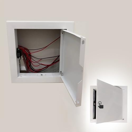 Panneau d'accès électrique blanc avec loquet tactile en métal pour systèmes de sécurité Baignoire et pompe (10 x 10 cm) – Solution d'accès facile
