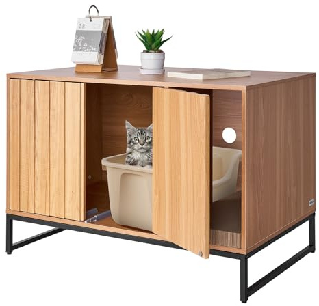 VEVOR Armario de Almacenamiento para Caja de Arena para Gatos, Escondite con Rascador, con Patas de Metal, Apto para la Mayoría de Cajas de Arena, para Sala de Estar, 80 x 51 x 56,8 cm, Madera
