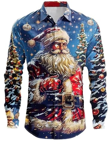 Julskjorta för män, julskjorta, 3D-tryck, julskjorta, Hawaii-skjortor, fritidsskjorta, julskjortor, smal passform, kostymskjorta för festival, fest, knäppning, Hawaii-skjorta, A1, M