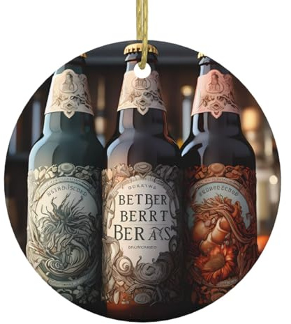 YYHWHJDE 3 Bierflaschen Bedruckter Weihnachtsbaum Keramik Hängende Runde Anhänger zum Dekorieren von Geschäften, Türen und Fenstern