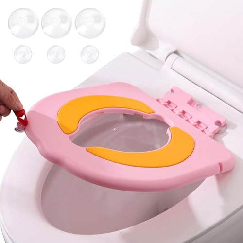 auvstar Riduttore Toilette Sedile Bambini,Riutilizzabili Sedile Potty Training con,Seduta Comfort Antiscivolo,Dotato di una base a Ventosa per un Facile Trasporto Durante i Viaggi (Rosa)