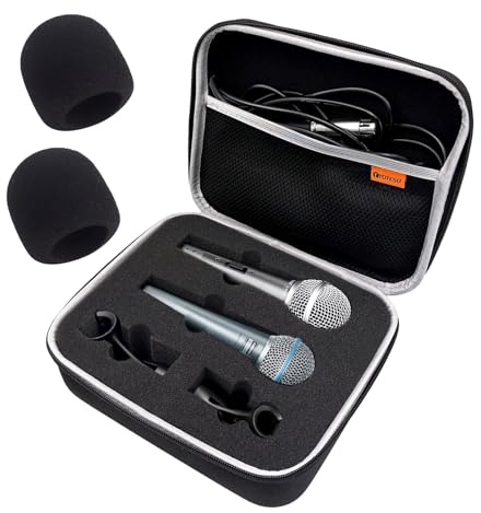 YOTESO Dual Microphone Case with Windscreen for Shure SM58/SM57/PGA48/BETA 58A, Shure SM58 Cover with Pop Filter, Protective Carrying Bag for Dynamic Vocal Microphones-Only Case and Windscreen