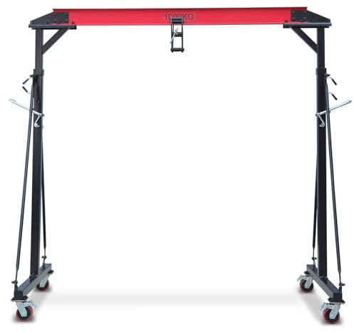 1 Ton (2200 LBS) Heavy-Duty Adjustable Gantry Crane, Portable Cranes with 8.5ft Span & 360° Locking Wheels, Portable Overhead Hoist for Workshop, Garage, Factory and Warehouse (96.5-143.7)