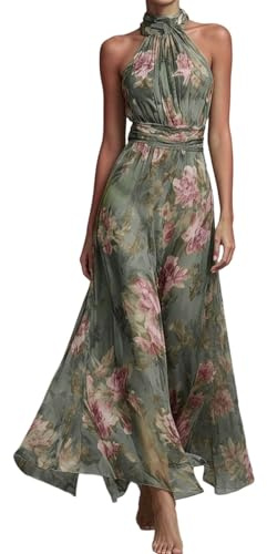 Générique Robe Femme Chic et Elegant Ete Robes pour Femme Longue Robe élégante en Tulle brodé avec Fente irrégulière et Plis pour (Green, M)